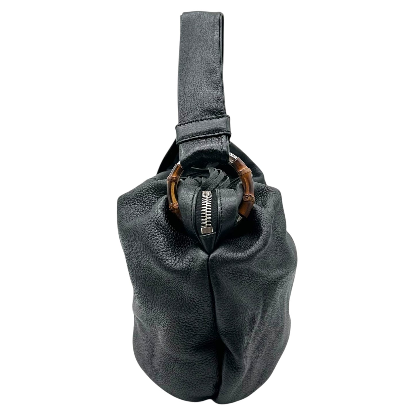 Gucci Black Leather & Bamboo Fringe Hobo Bag