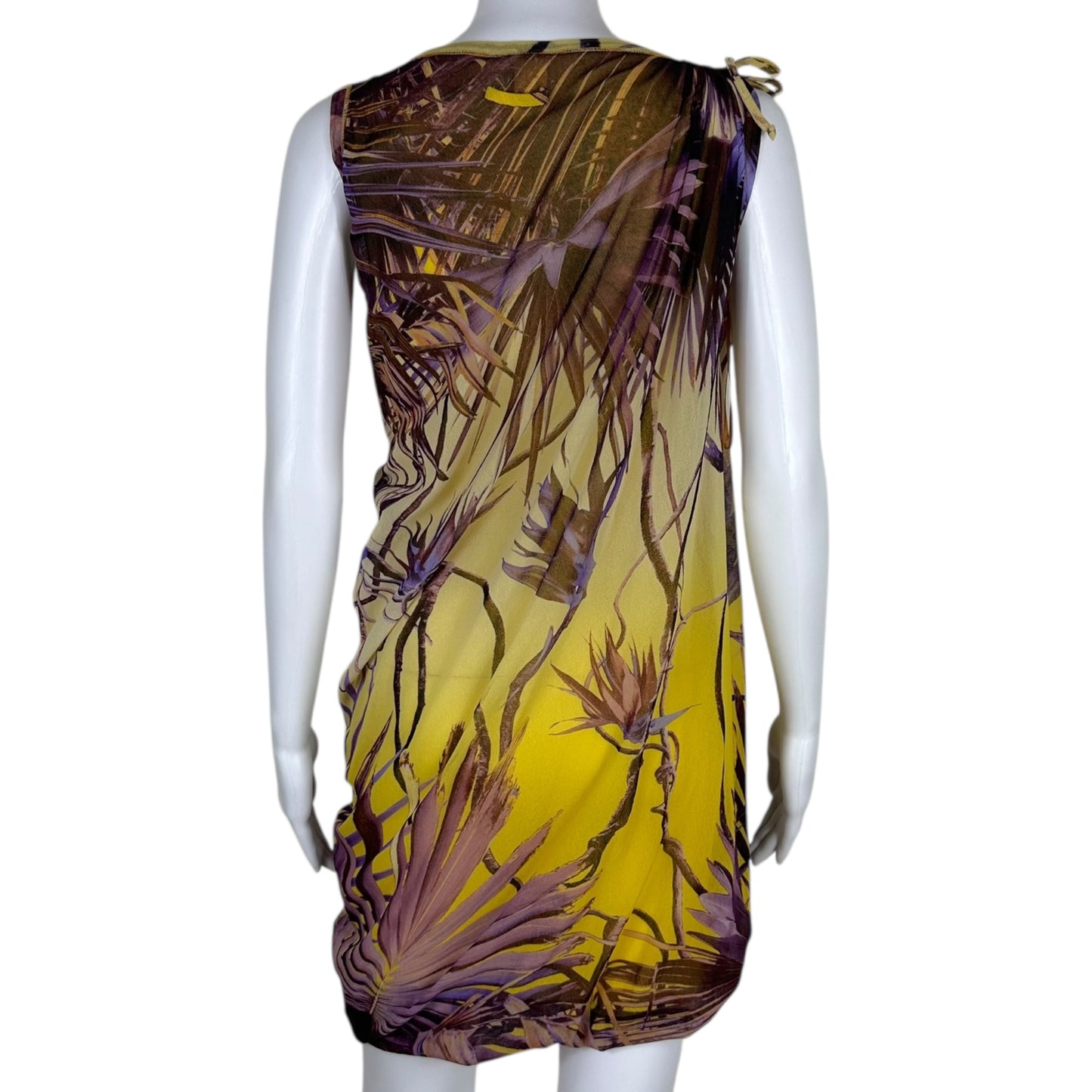 Jean Paul Gaultier Soleil Yellow & Purple Palm Printed Mesh Mini Dress - Outfit Repeater