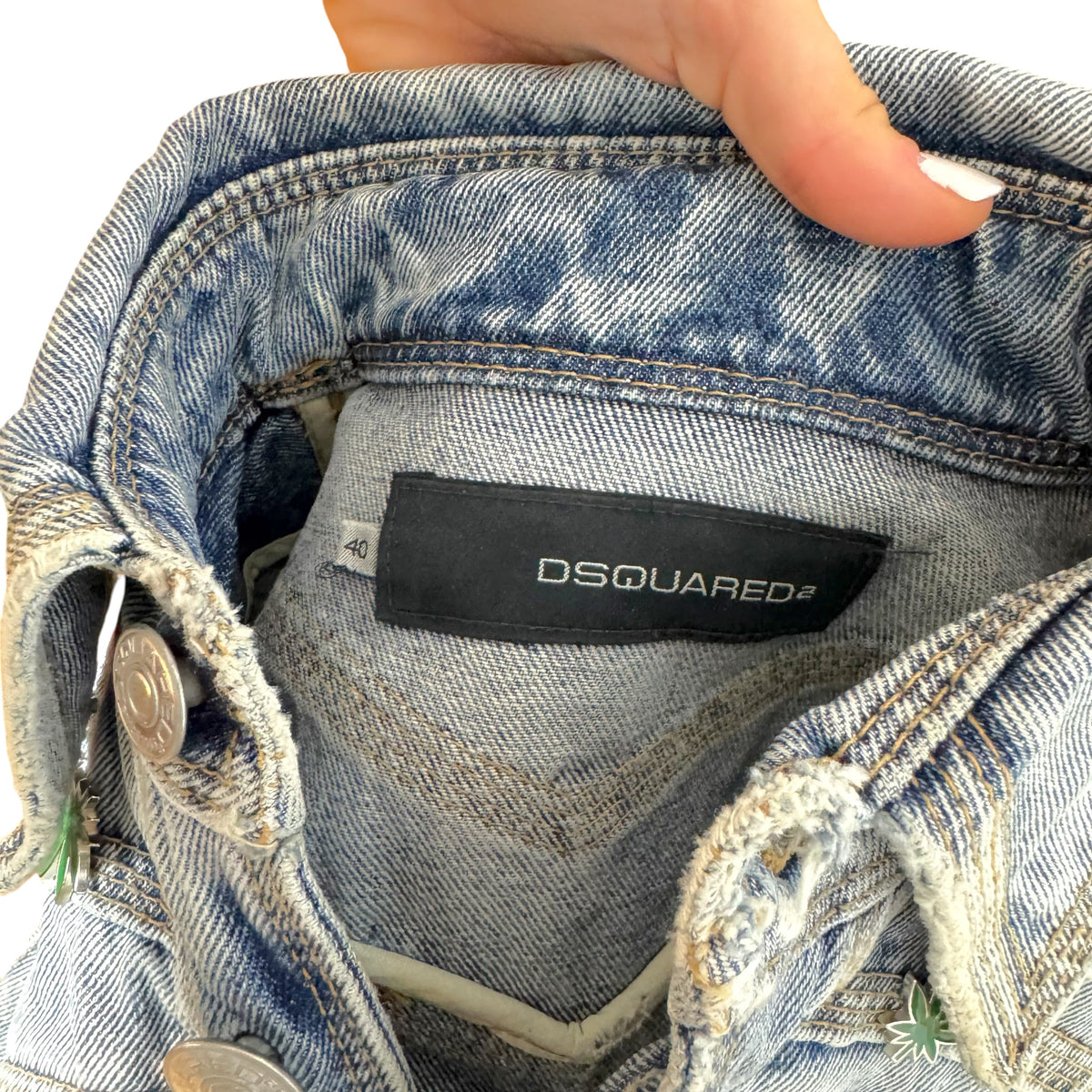 Dsquared2 Marijuana Charm Distressed Denim 3/4 Sleeve Crop Jacket
