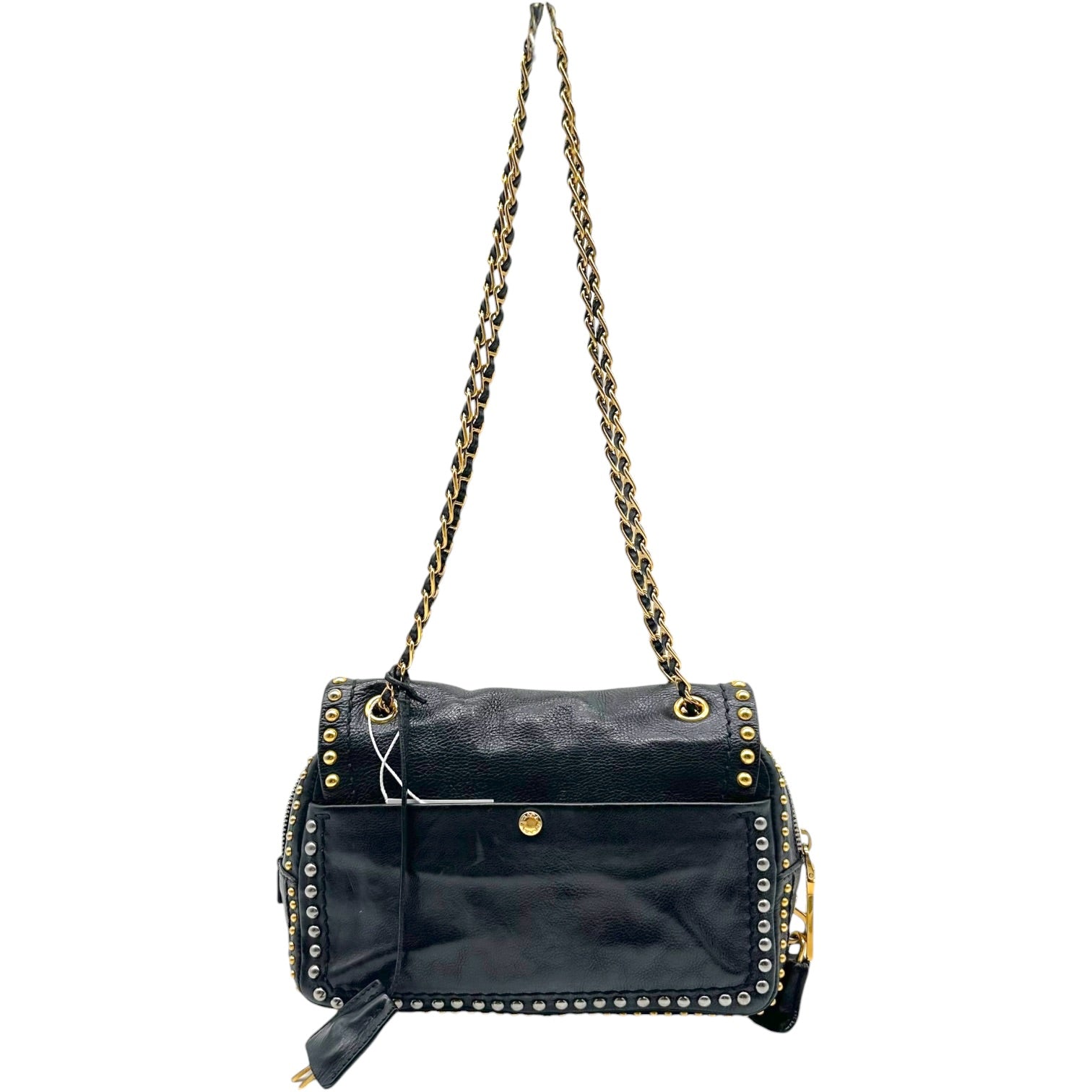 Prada Black Leather Studded Chain Strap Shoulder Bag