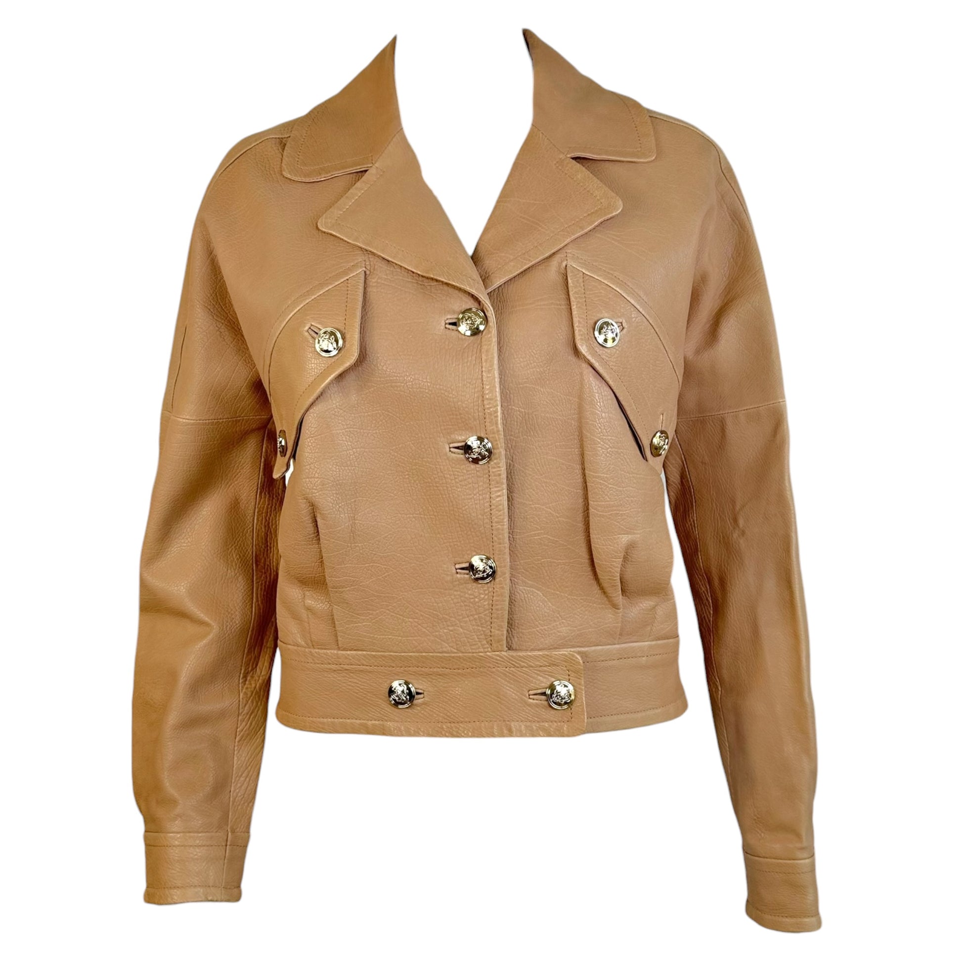 Gucci Beige Leather Cropped Dolman Sleeve Jacket