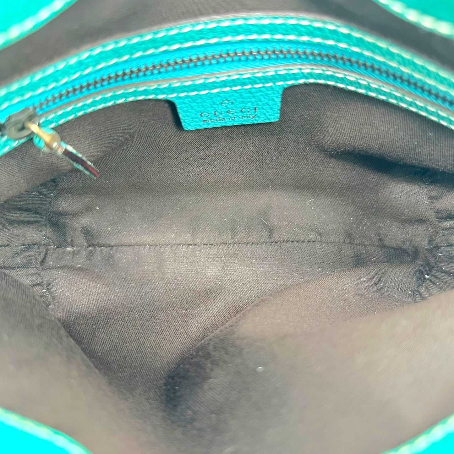 Gucci Mini Piston Jackie Bag Turquoise Leather Tan Monogram
