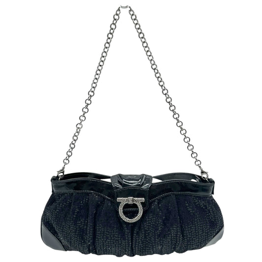 Salvatore Ferragamo Black Sequin & Crystal Gancini 2-Way Evening Bag