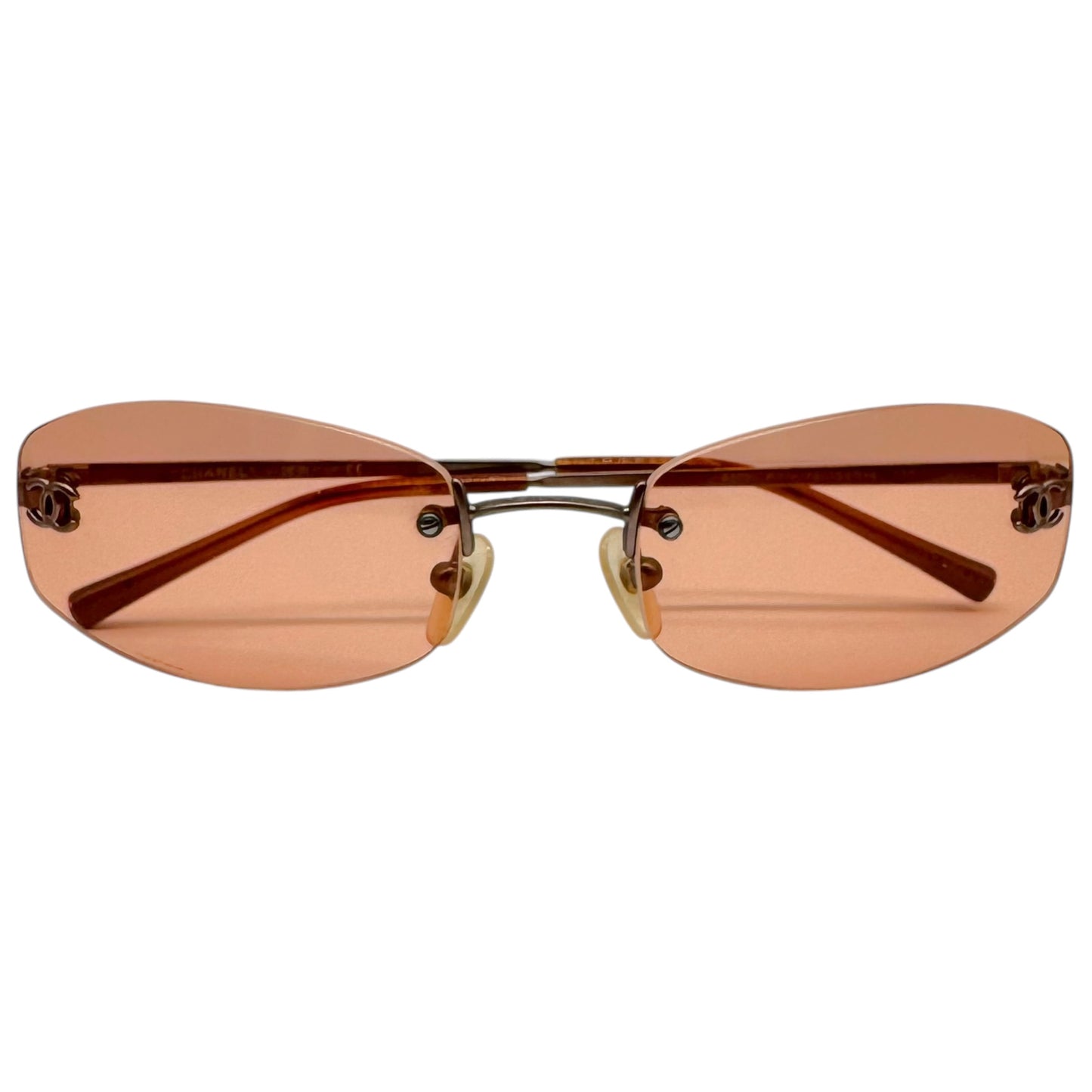 Chanel Rimless Oval Sunglasses Orange Silver Logo