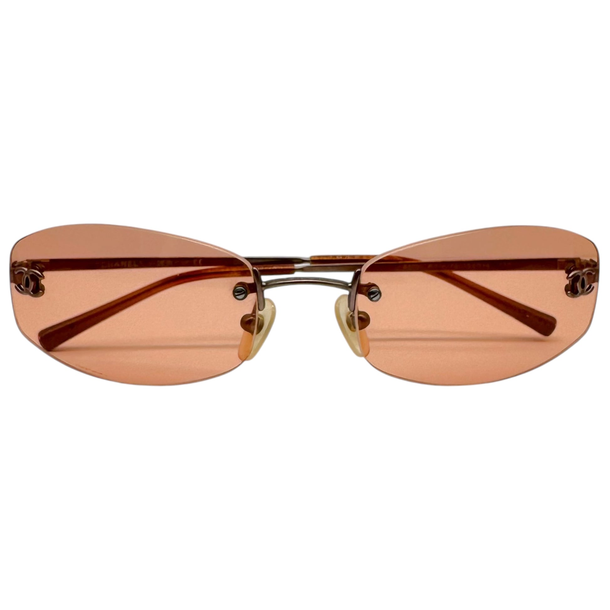 Chanel Rimless Oval Sunglasses Orange Silver Logo