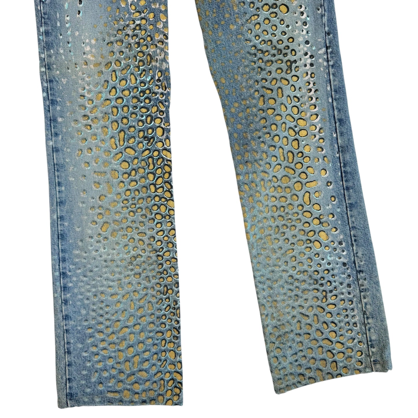 Roberto Cavalli Gold & Blue Spotted Painted Jeans