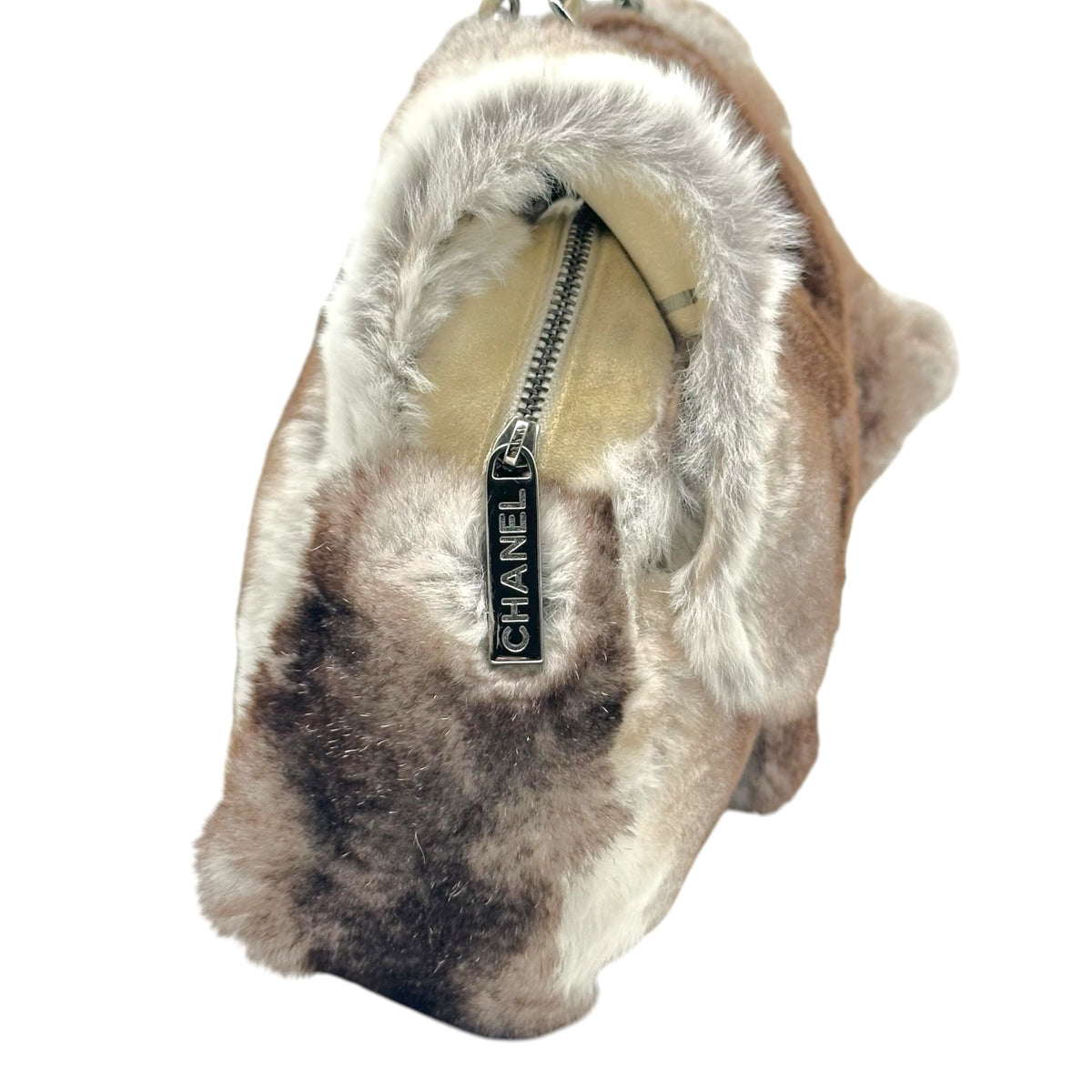 Chanel Small Flap Shoulder Bag Brown Gray Rabbit Fur