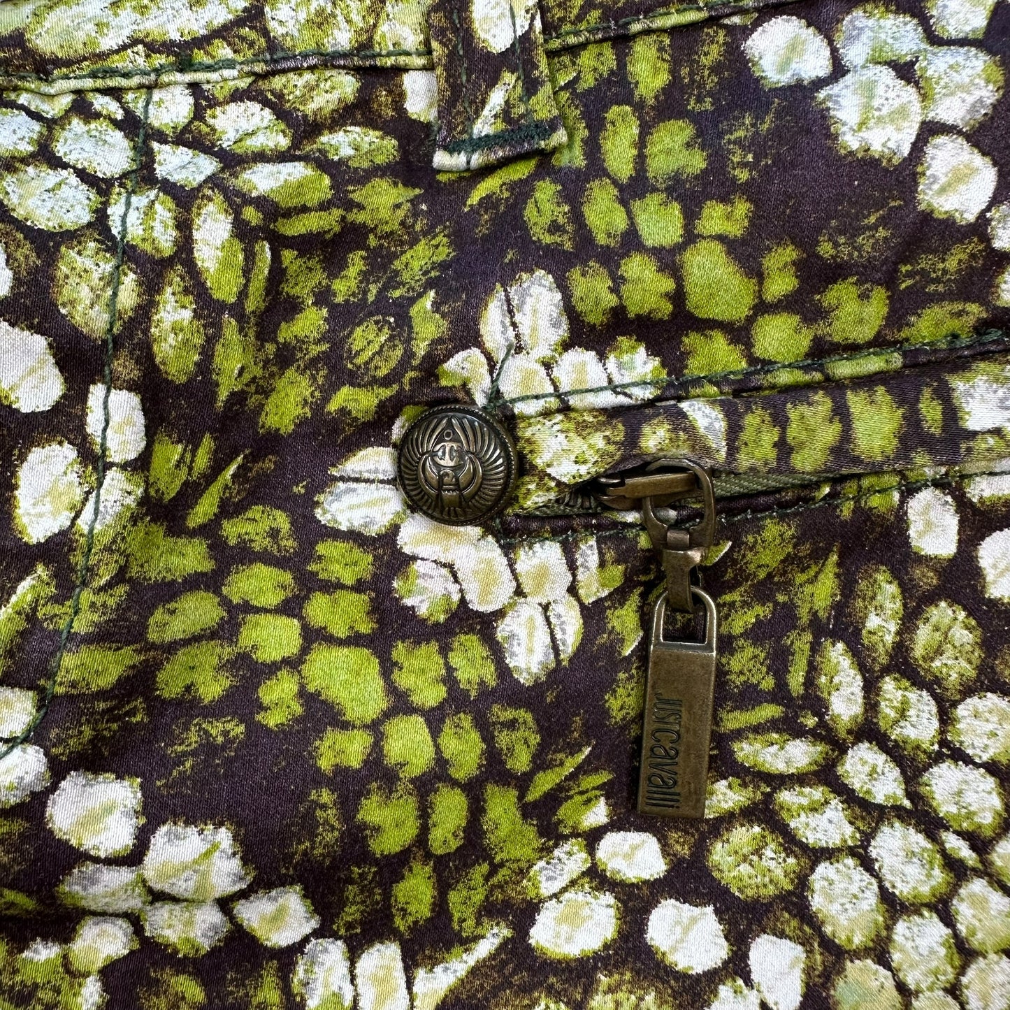 Just Cavalli Roberto Cavalli Green Scale Print Micro Mini Shorts