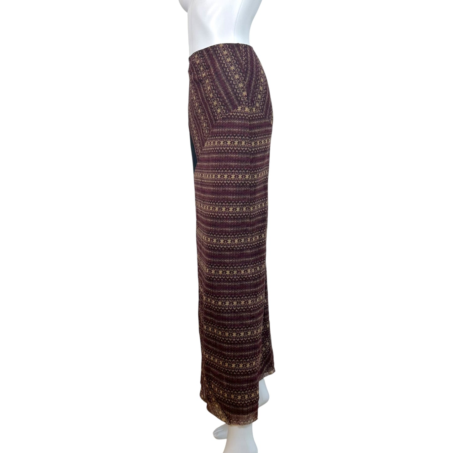 Jean Paul Gaultier Burgundy Tribal Print Mesh Maxi Skirt