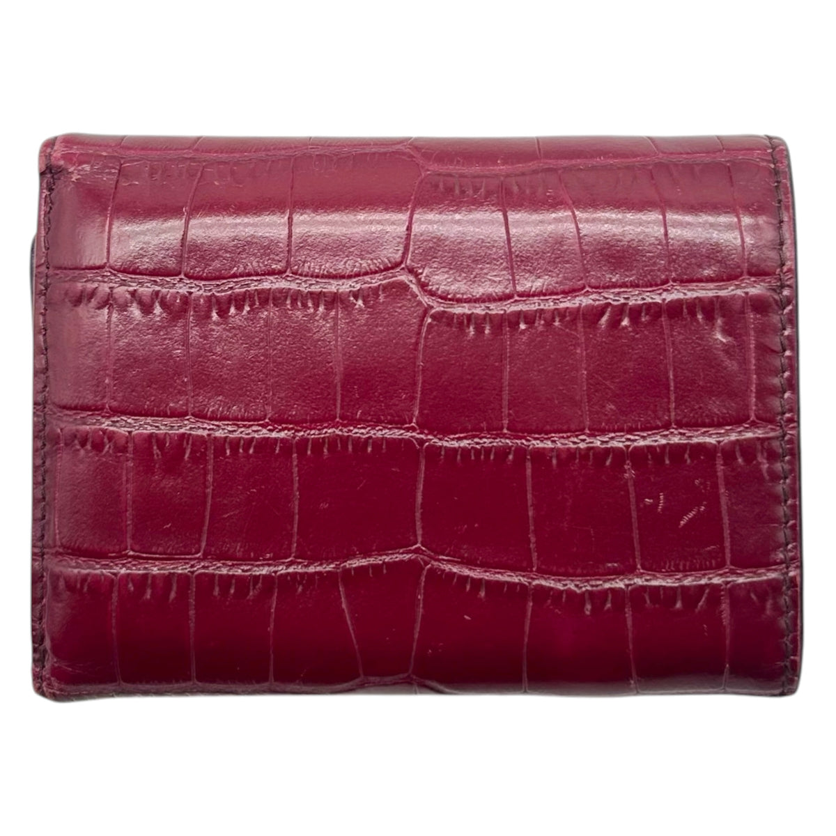 Miu Miu Compact Wallet Burgundy Croc Embossed