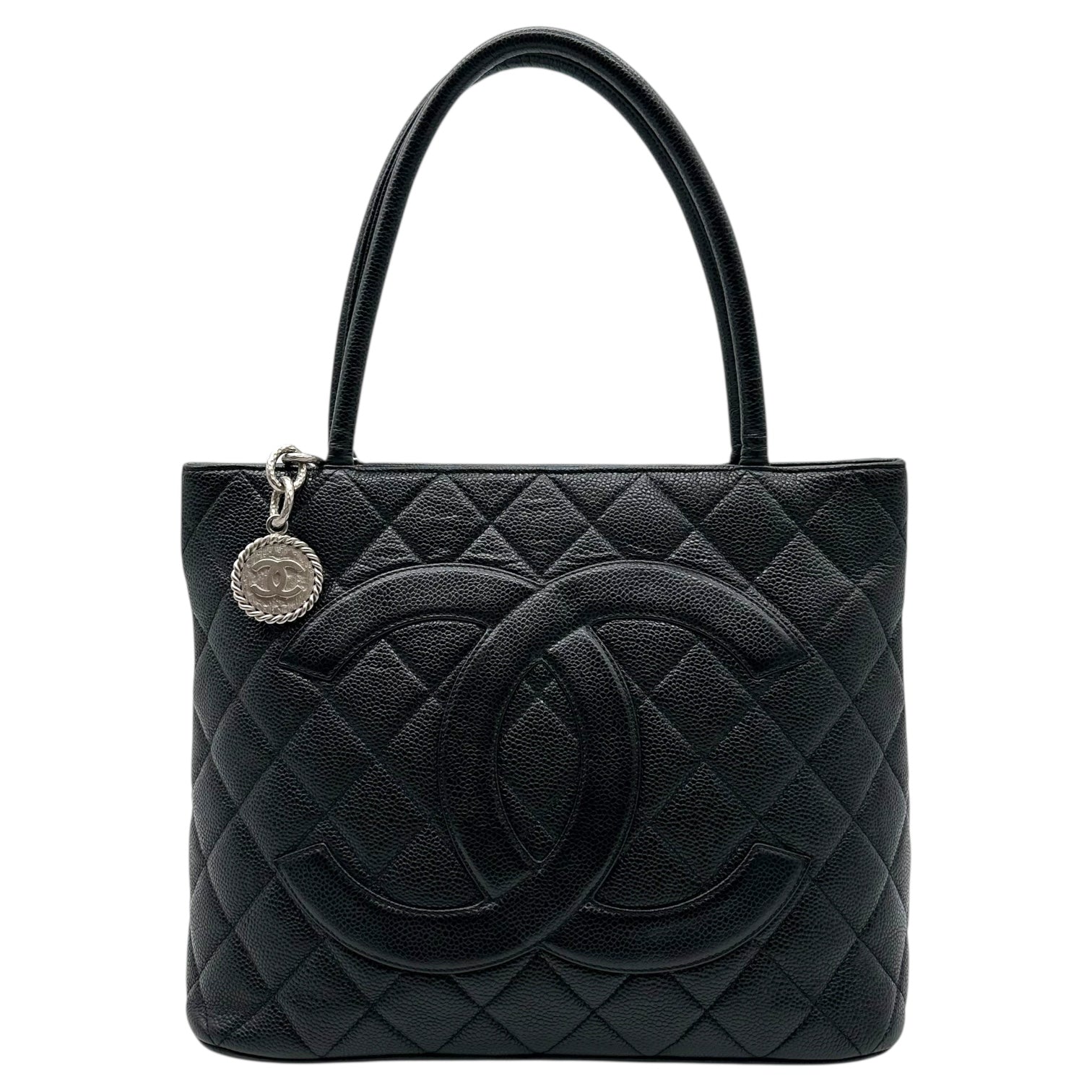 Chanel Black Caviar Medallion Matelasse Quilted Logo Tote Bag - Outfit Repeater