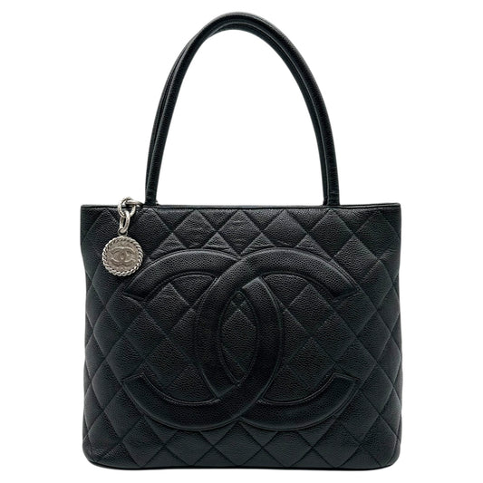 Chanel Black Caviar Medallion Matelasse Quilted Logo Tote Bag - Outfit Repeater