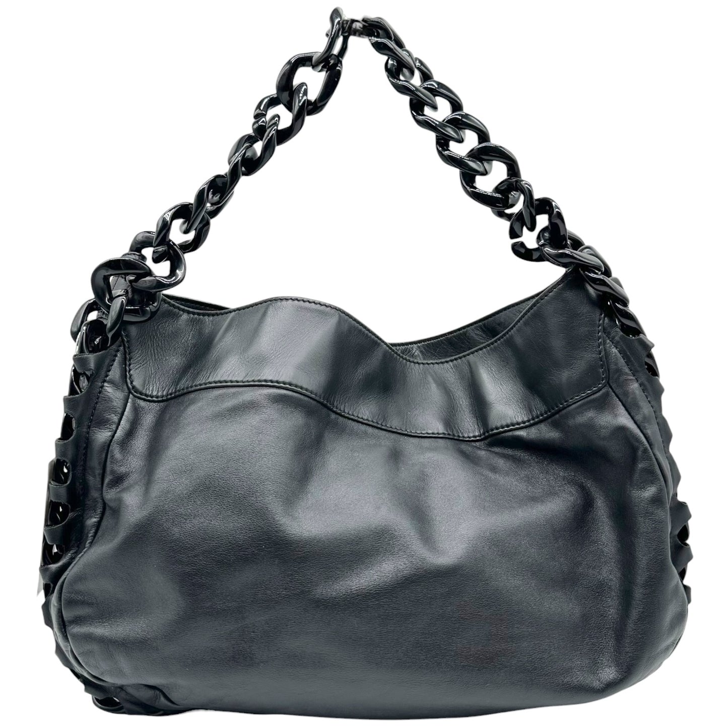 Chanel Black Leather Hobo Bag With Chain Strap