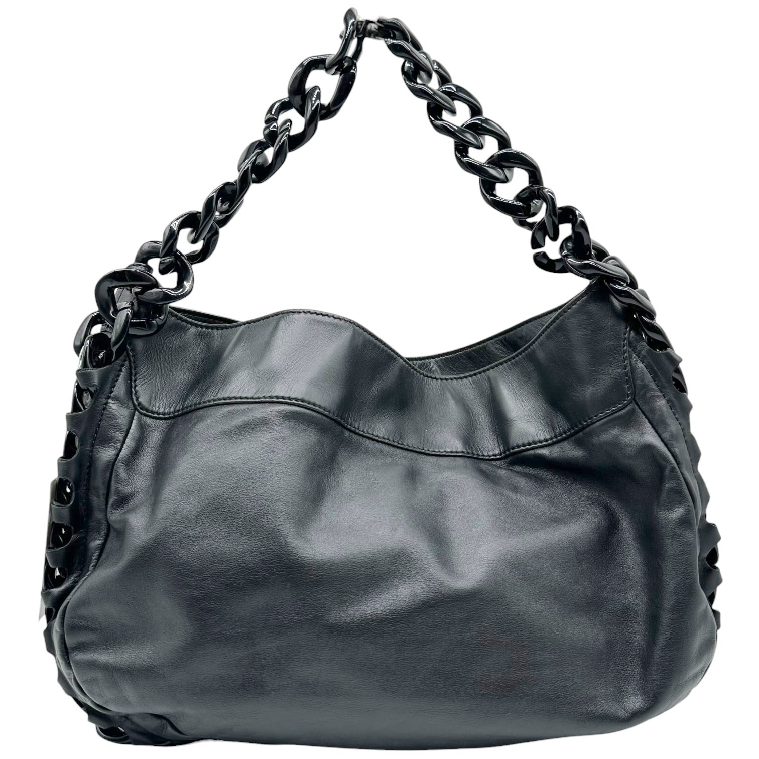 Chanel Black Leather Hobo Bag With Chain Strap