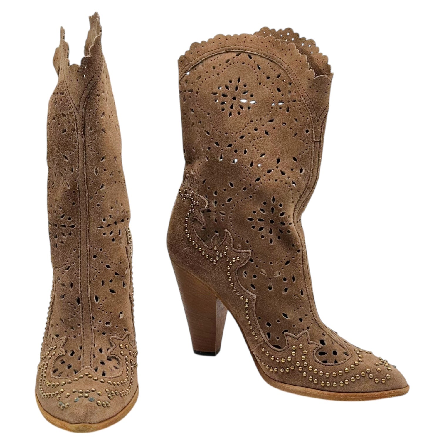 Dolce & Gabbana Brown Suede Studded Heeled Boots - Outfit Repeater