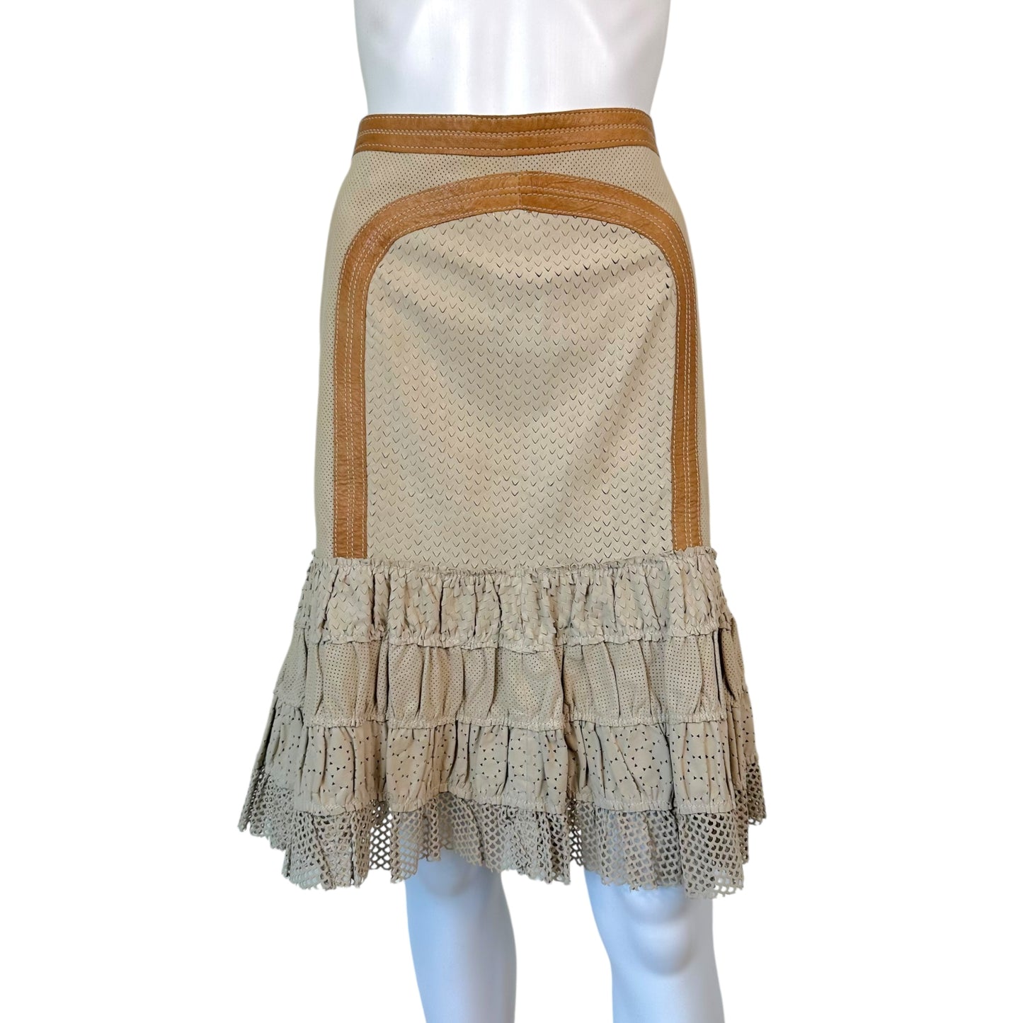 Just Cavalli Roberto Cavalli Laser-Cut Leather Midi Skirt NEW - Outfit Repeater