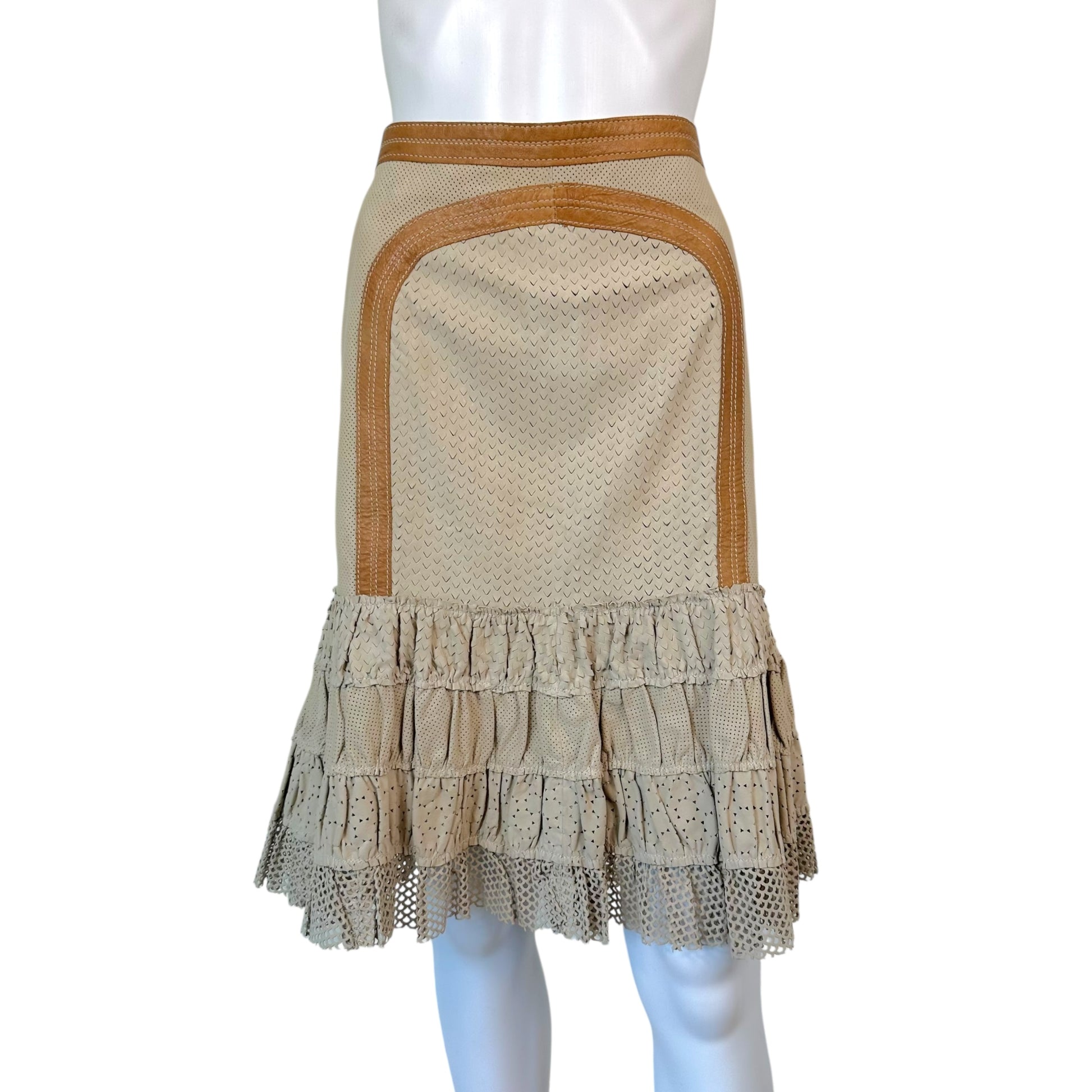 Just Cavalli Roberto Cavalli Laser-Cut Leather Midi Skirt NEW - Outfit Repeater