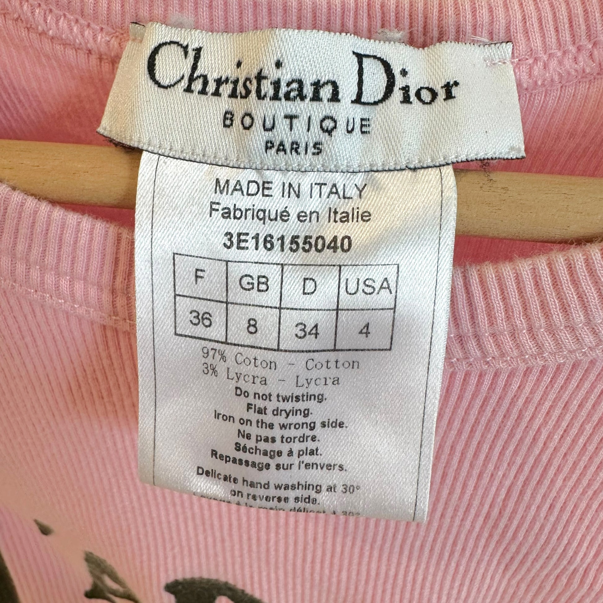Christian Dior Ribbed Tank Top Black Pink Sleeveless