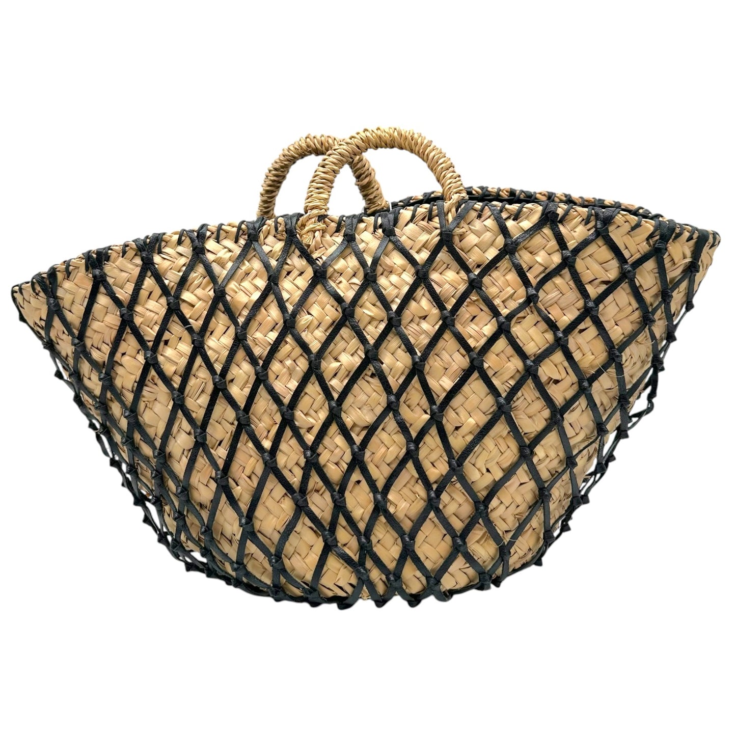 Dolce & Gabbana Raffia & Black Leather 'Netted' Beach Handbag Tote
