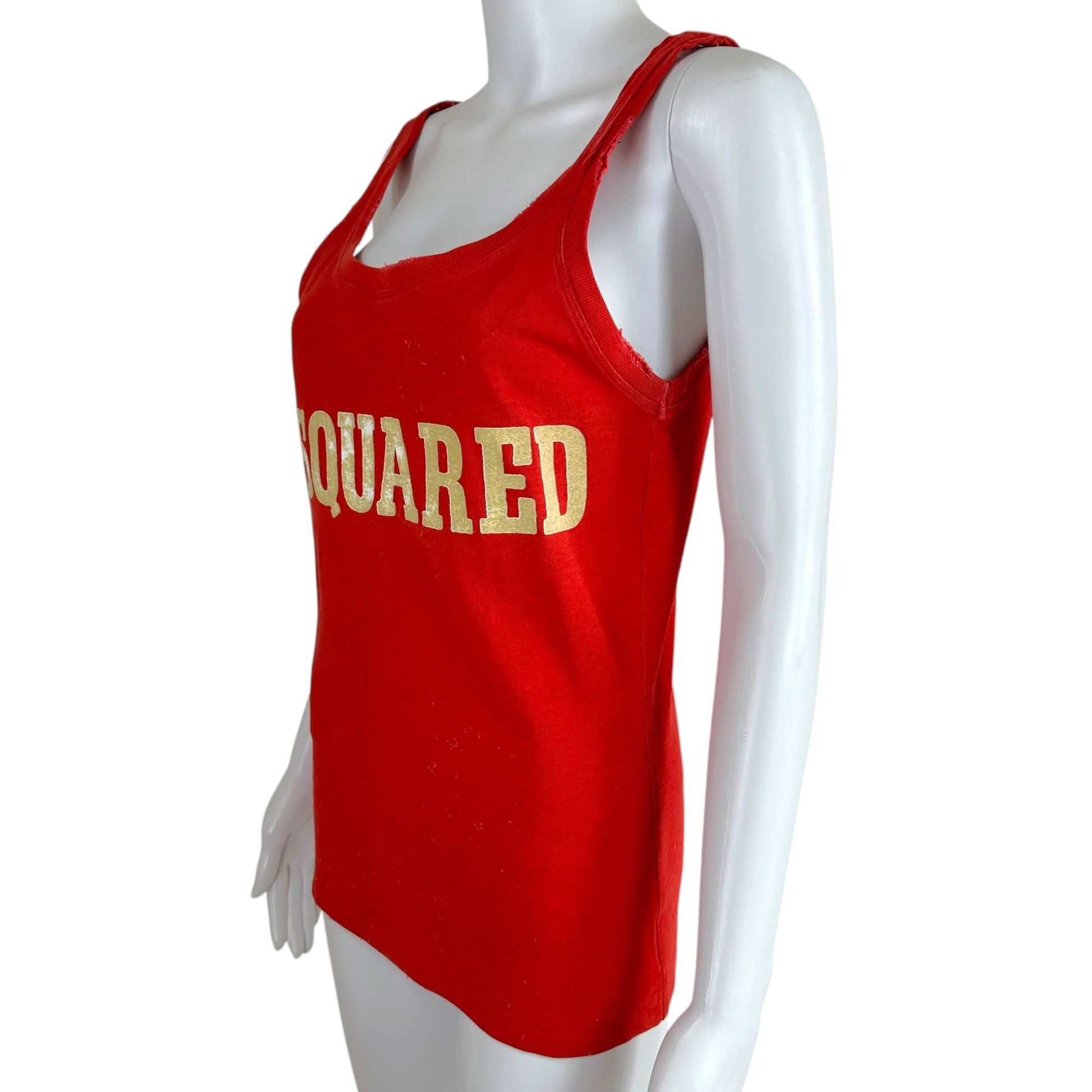 Dsquared2 Red Distressed Logo Tank Top