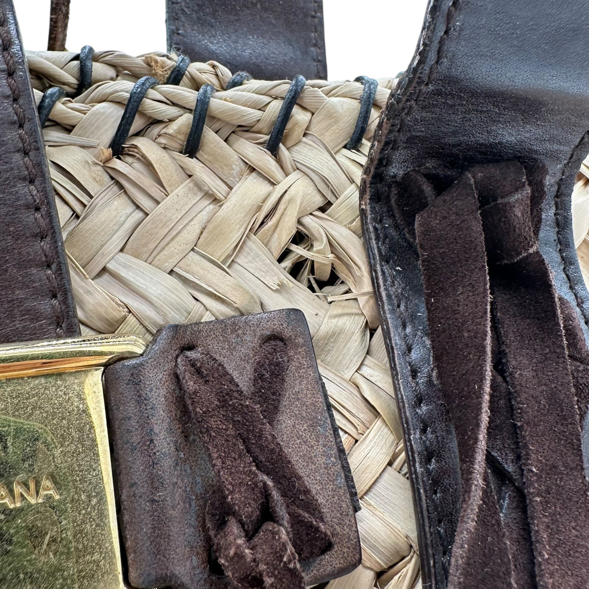 Dolce & Gabbana Brown Leather Trim Raffia Beach Tote Bag - Outfit Repeater