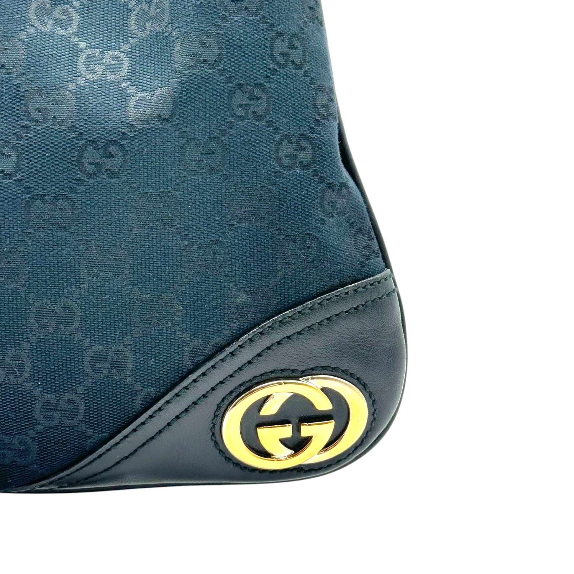 Gucci Black Monogram Canvas Shoulder Hobo Bag