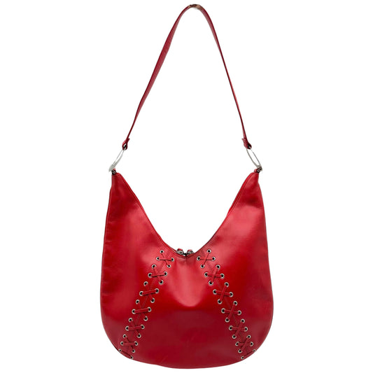 Gianna Versace Red Leather Lace-Up Hobo Bag