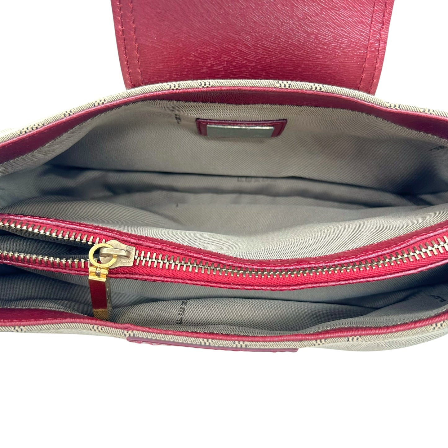 Fendi Tan & Burgundy Zucca Studded Shoulder Bag