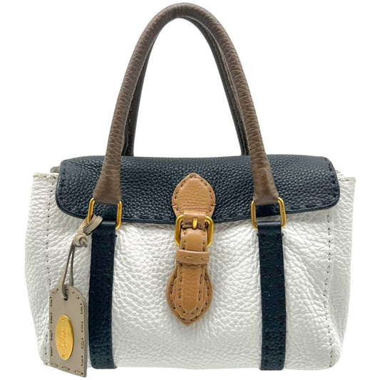 Fendi Selleria Mini Handbag White Black Tan Leather