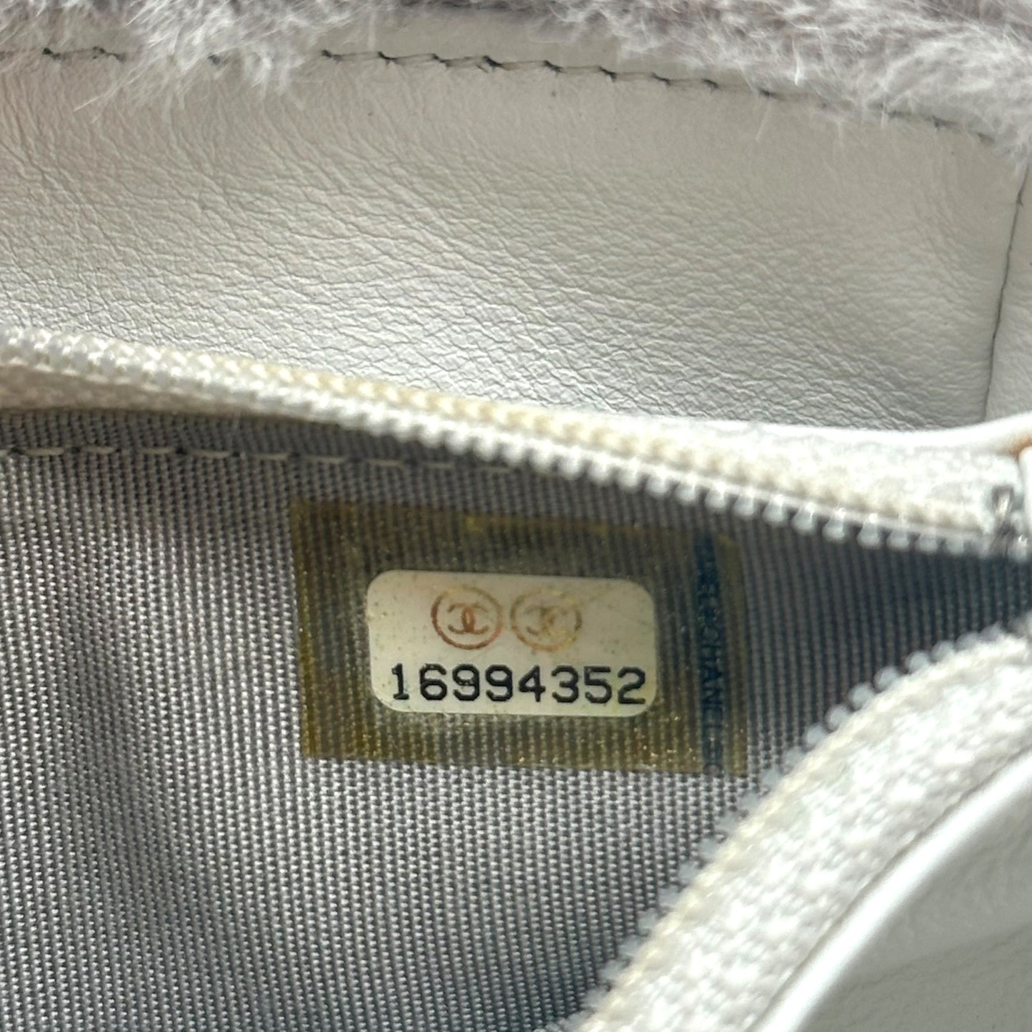 Chanel Gray Rabbit Fur Logo Clutch