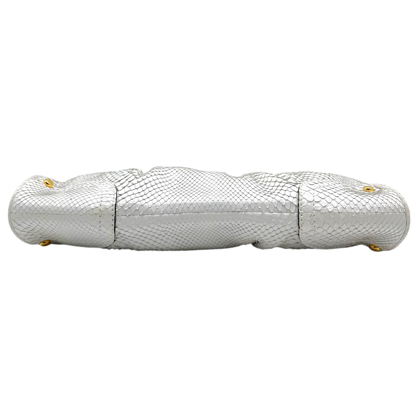 Roberto Cavalli White Python Gold Detail Clutch Bag