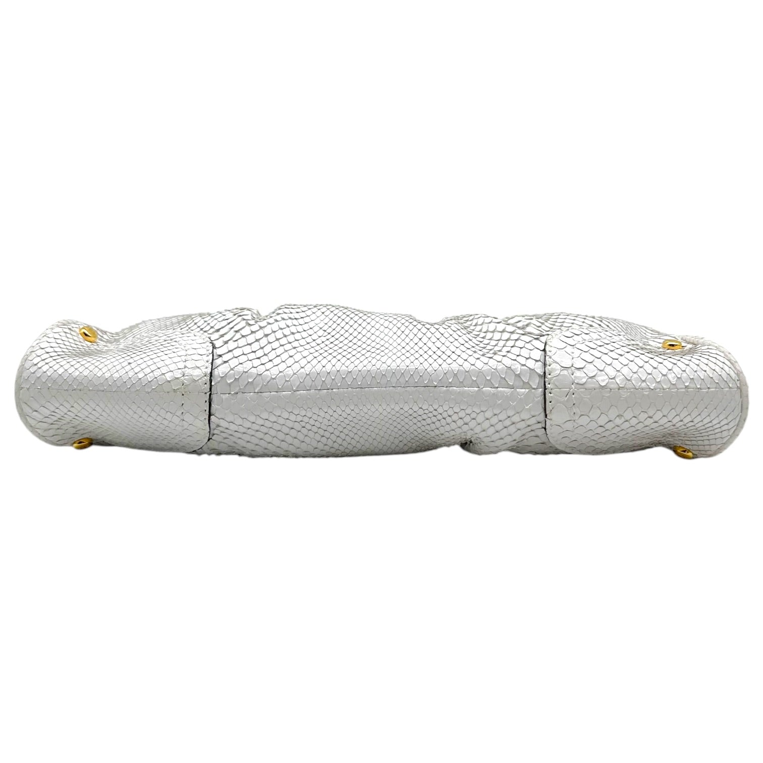 Roberto Cavalli White Python Gold Detail Clutch Bag