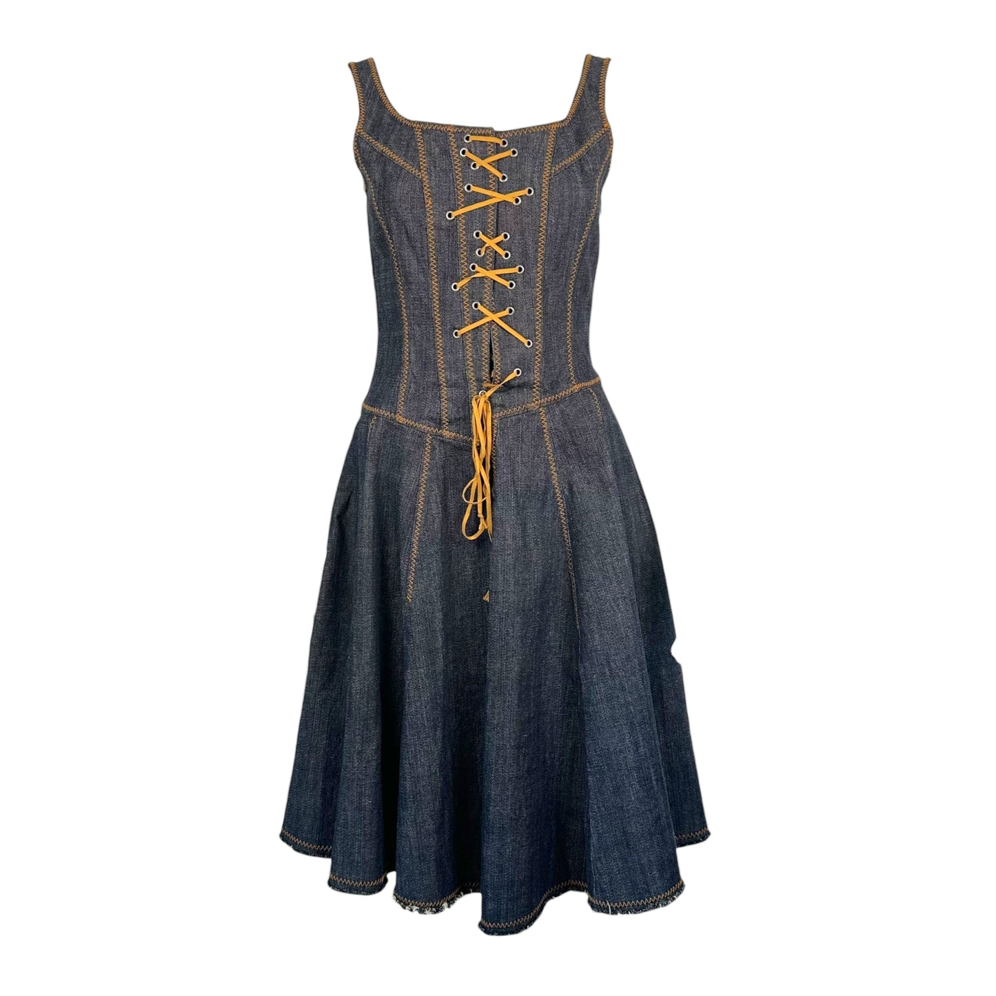 Jean Paul Gaultier Denim Lace Up Corset Midi Dress