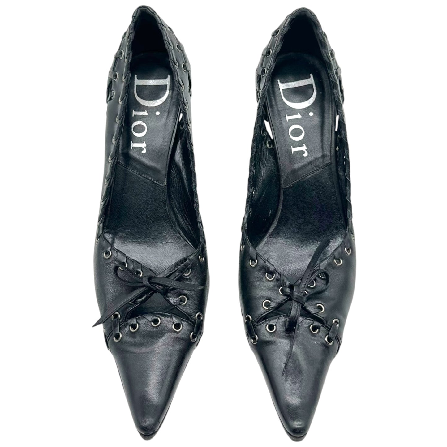 Christian Dior Black Pointed Toe Heels with Eyelet Details