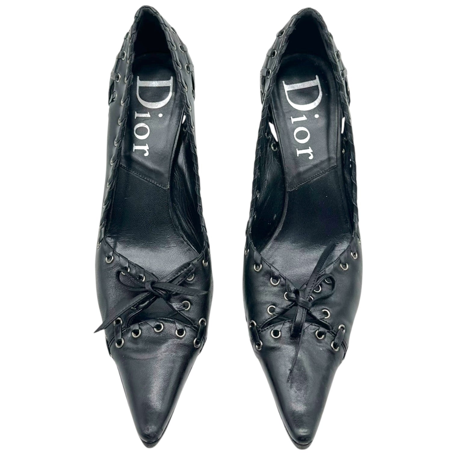 Christian Dior Black Pointed Toe Heels with Eyelet Details