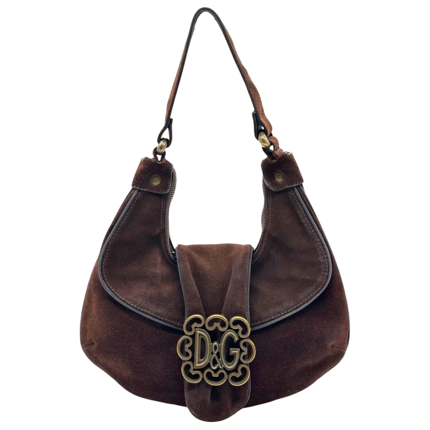 D&G Dolce & Gabbana Brown Suede Croissant Logo Shoulder Bag - Outfit Repeater