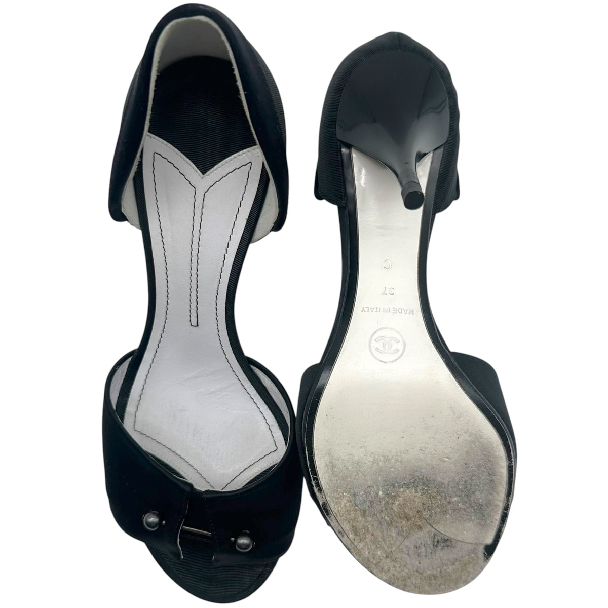 Chanel Tuxedo Black Silk Slingback Heels