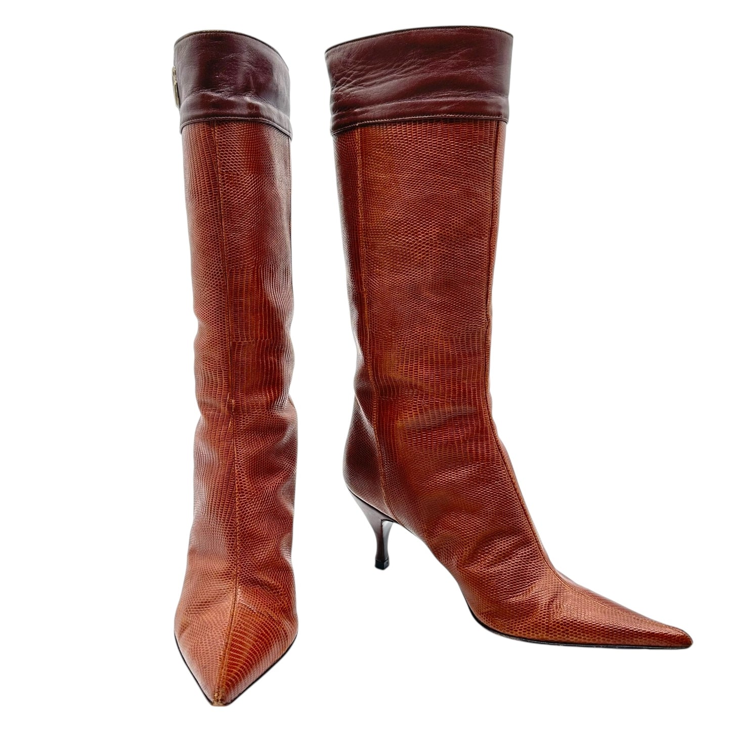 D&G Dolce & Gabbana Brown Lizard Skin Logo Boots