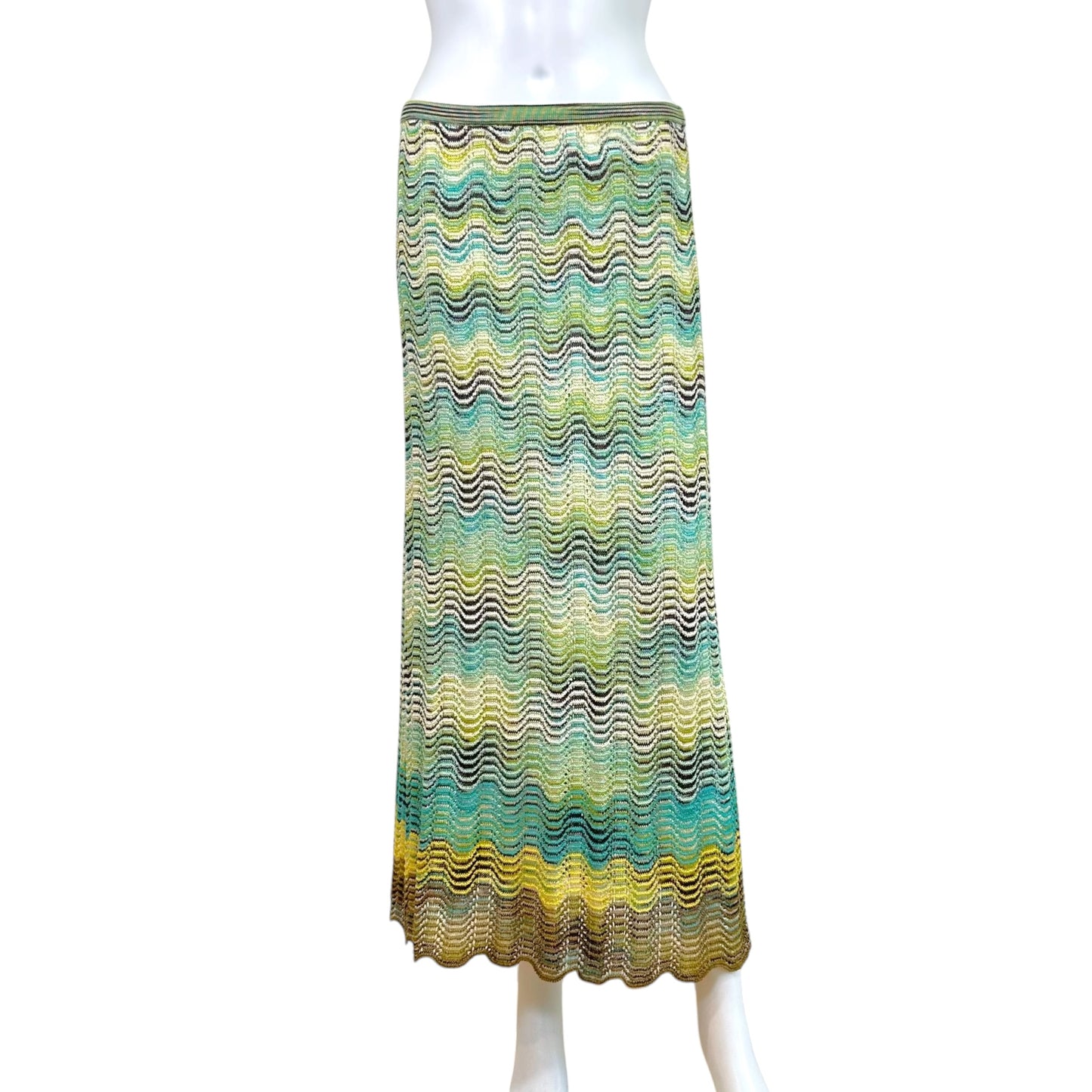 Missoni Blue Green & Brown Gradient Chevron Knit Maxi Skirt