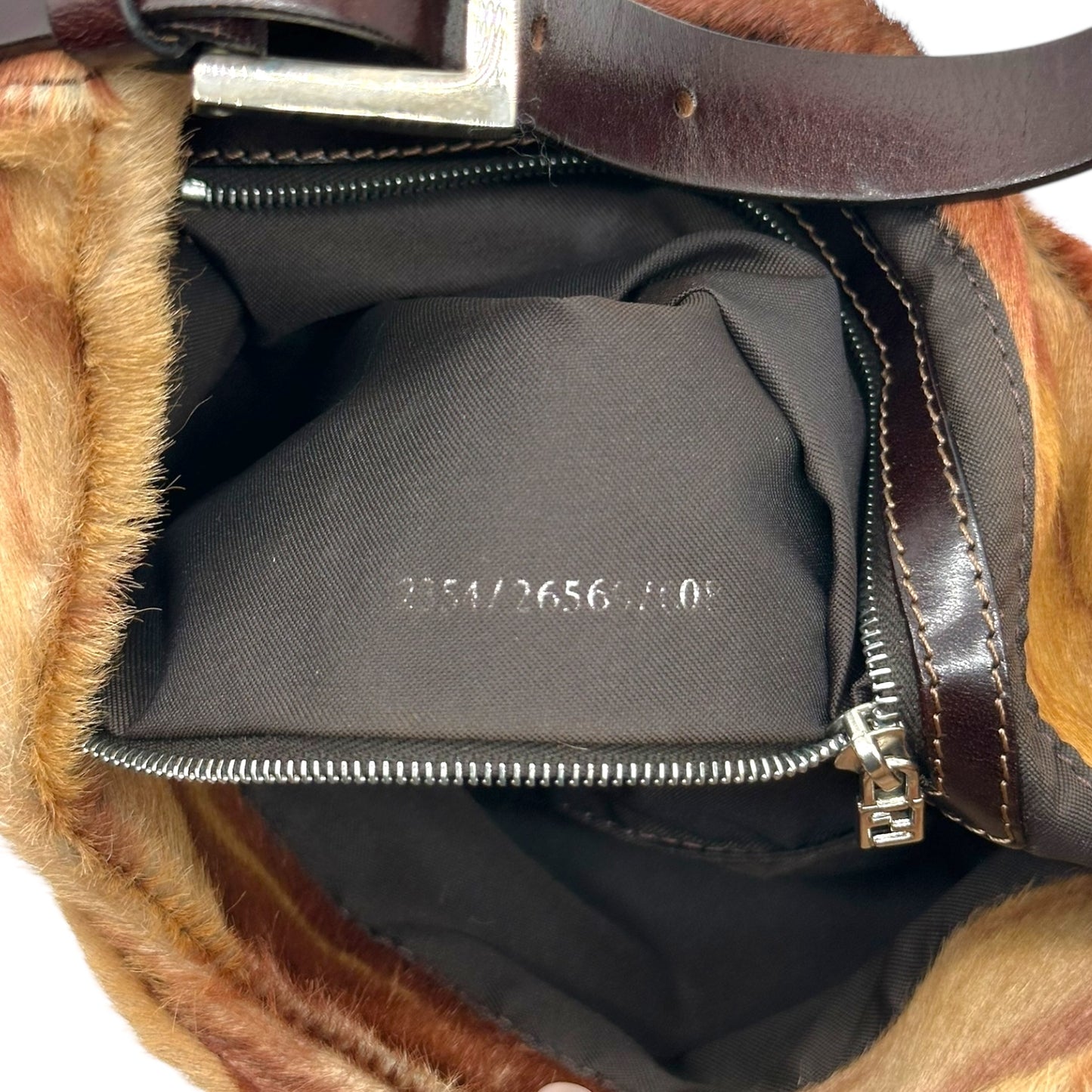 Fendi Brown Zebra Print Ponyhair Shoulder Baguette Bag