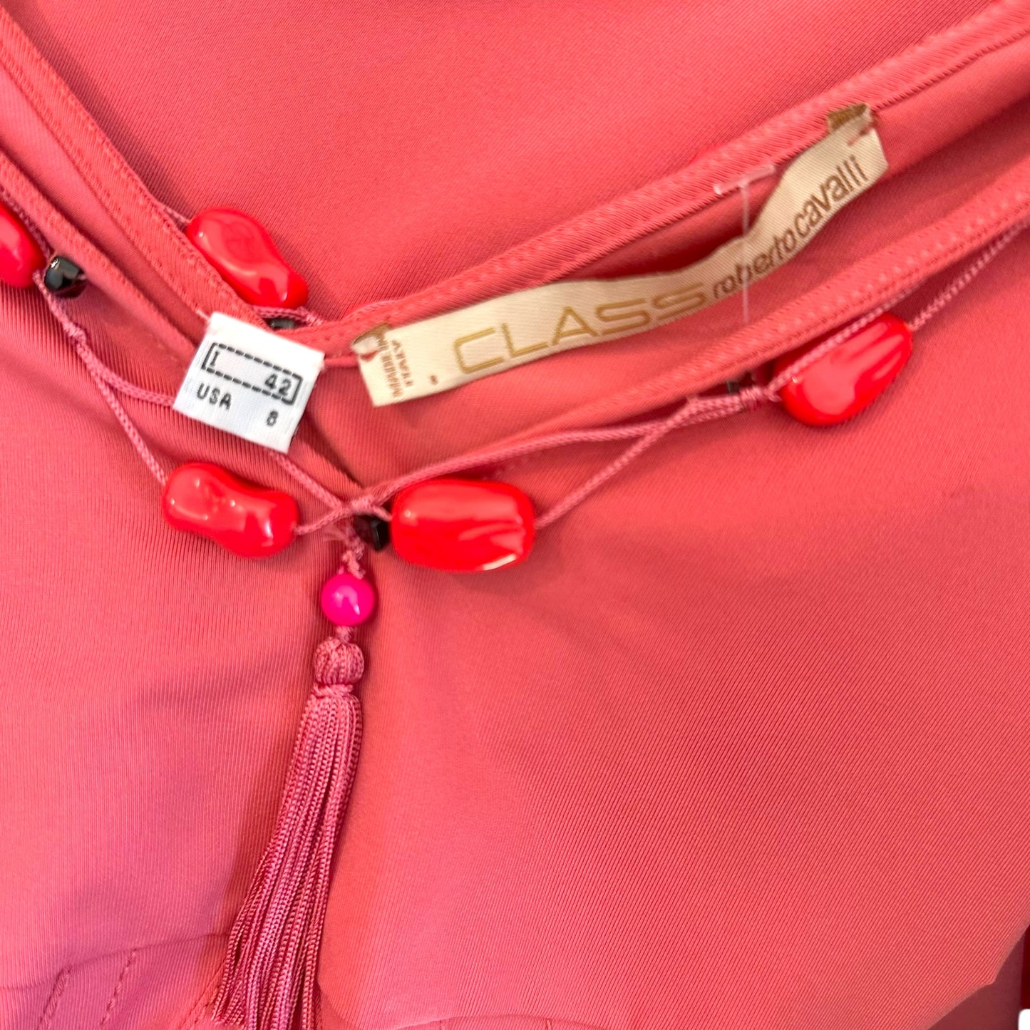 Roberto Cavalli Class Pink Beaded Neckline Midi Dress