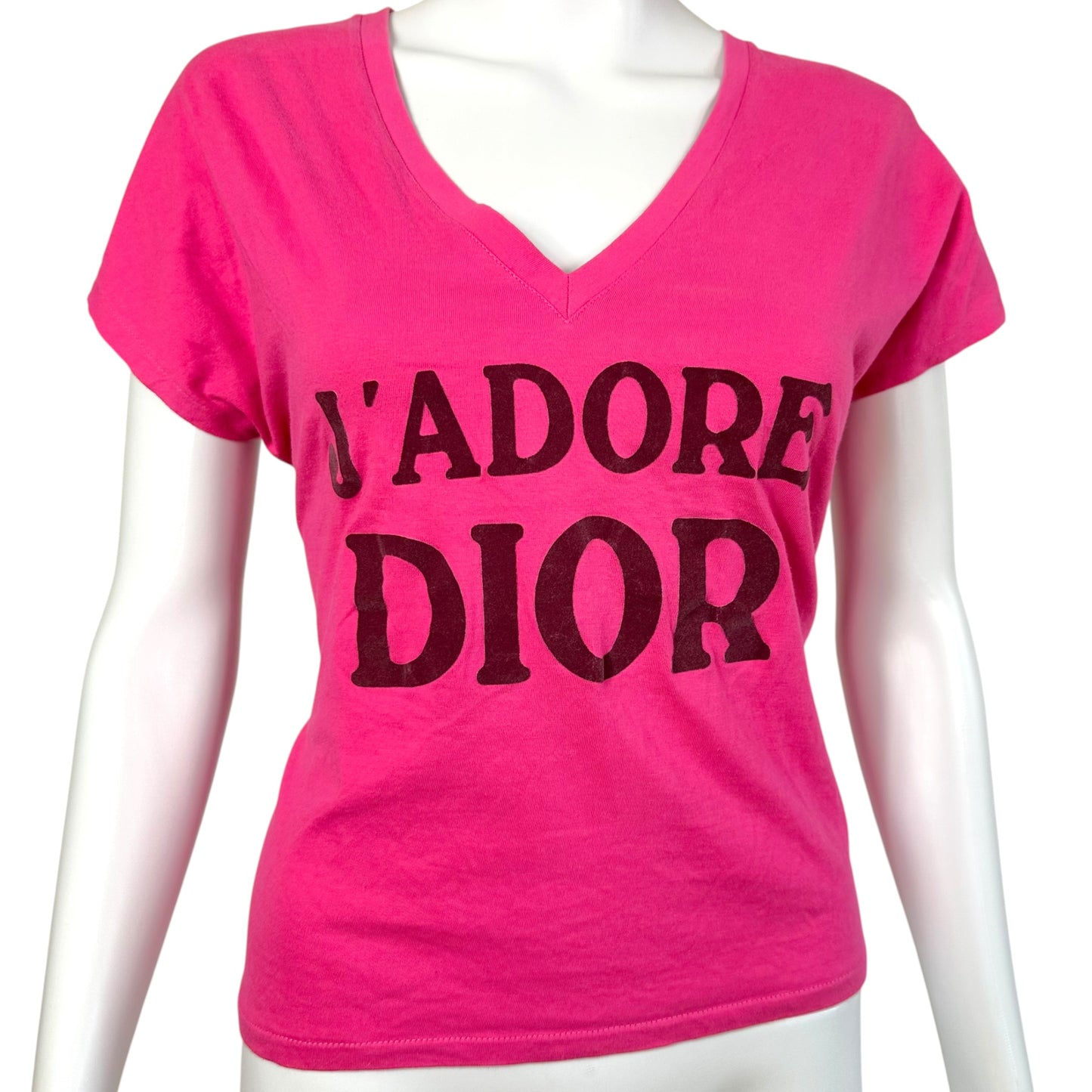 Christian Dior F/W 2003 Hot Pink J'adore Dior V-Neck T-Shirt