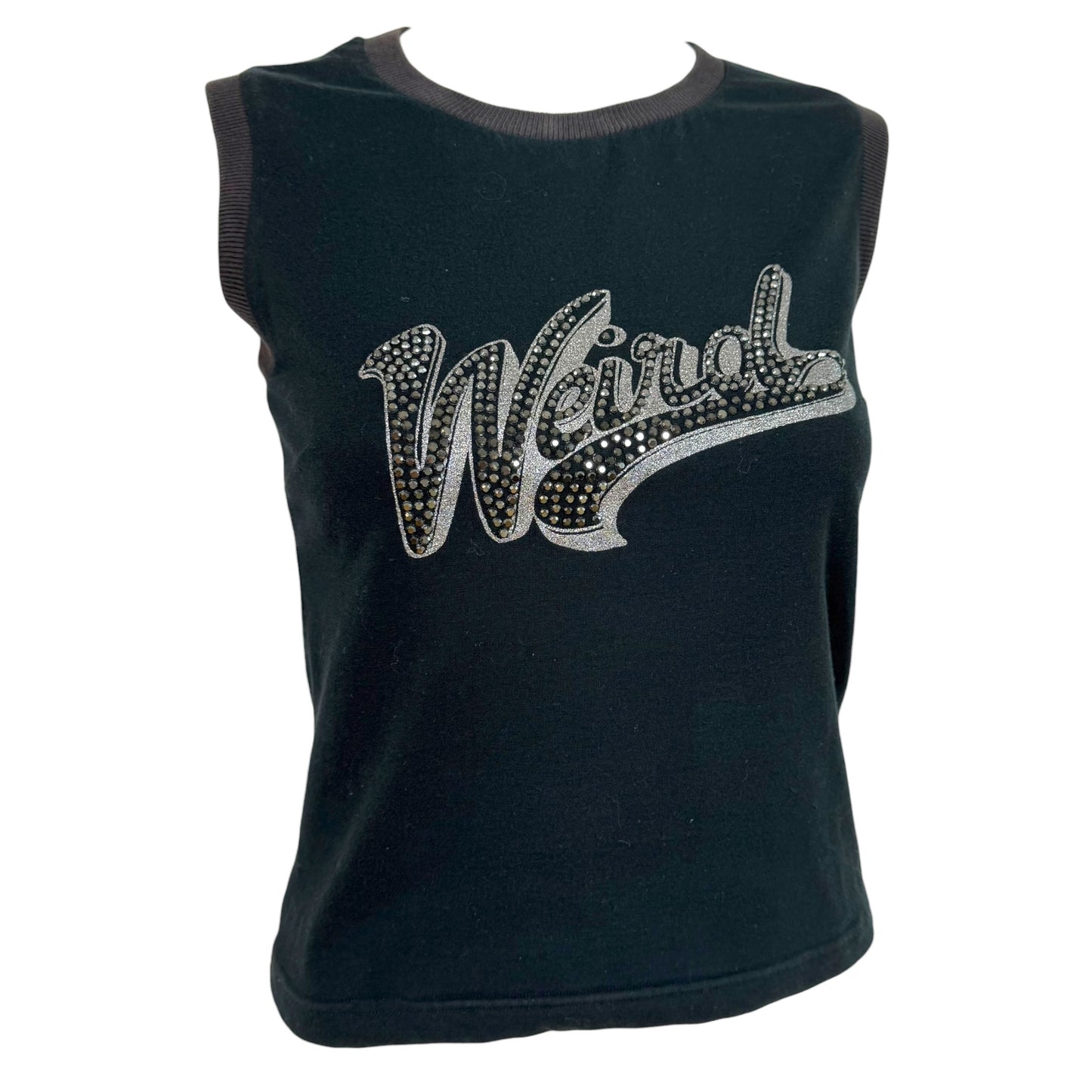 D&G Dolce & Gabbana Black & Silver Rhinestone 'Weird' Graphic Tank