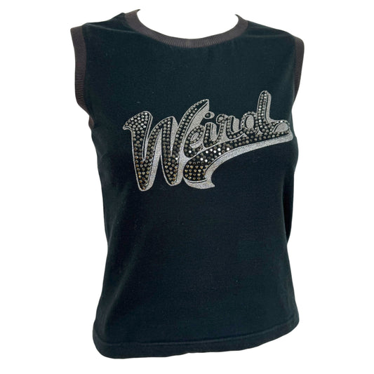 Dolce & Gabbana Black Silver Rhinestone Graphic Tank