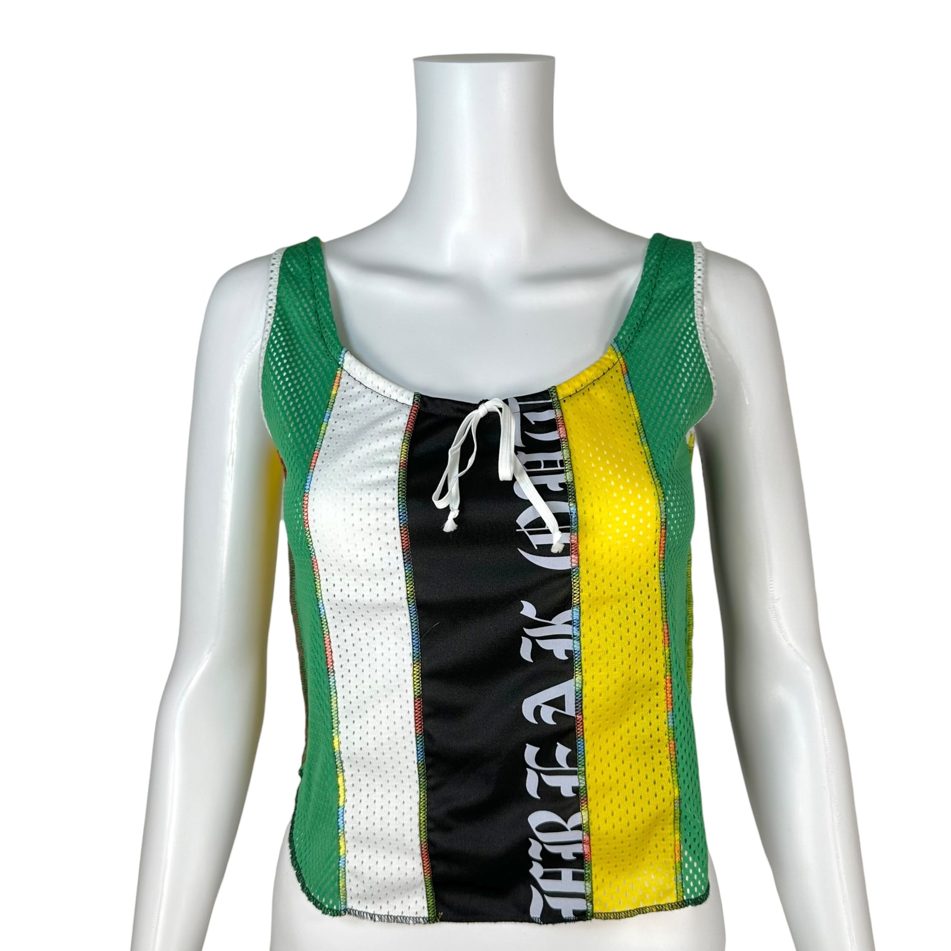 Miss Sixty Jersey Mesh Patchwork Top Green Yellow