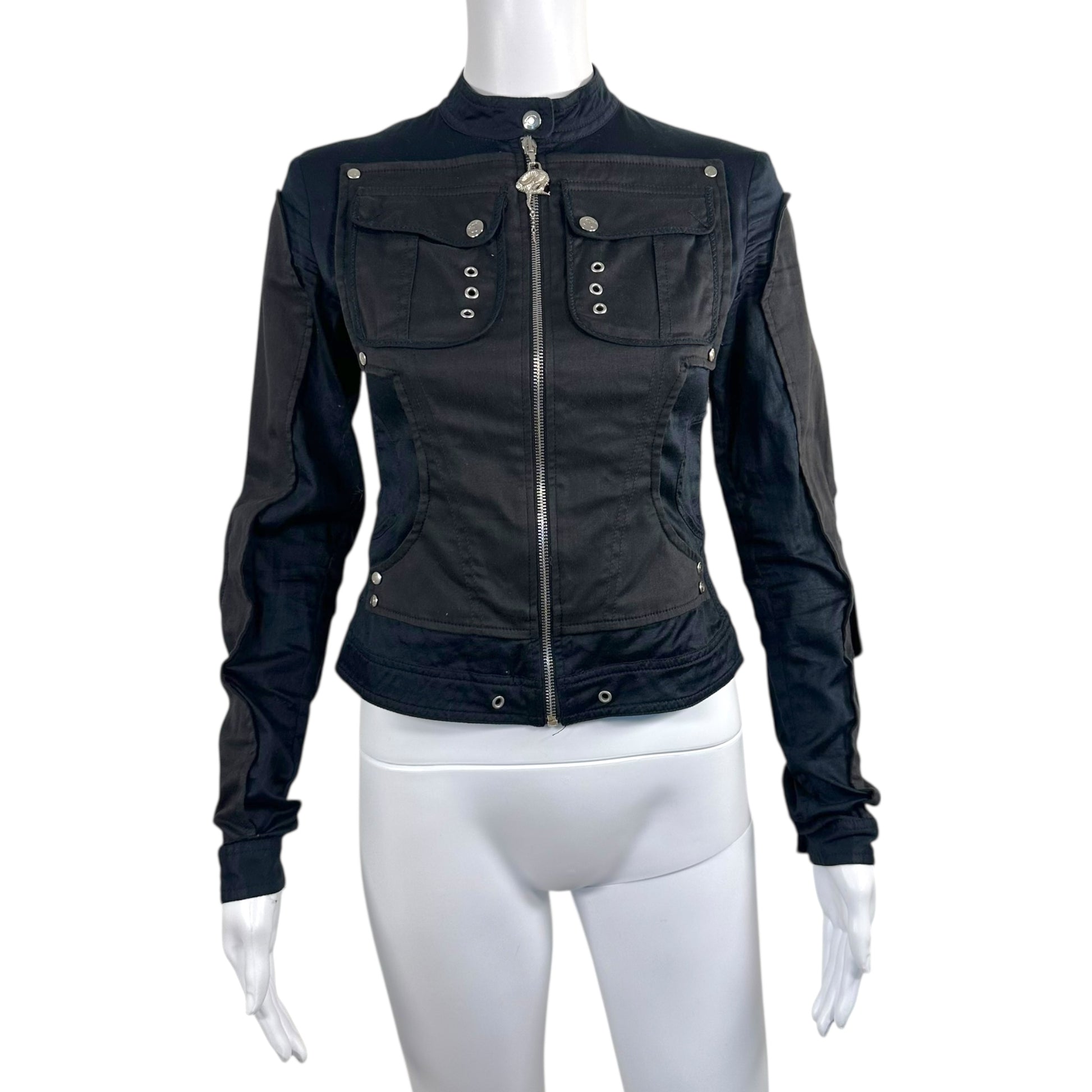 Just Cavalli Roberto Cavalli Grommet & Buckle Zip Up Long Sleeve Top - Outfit Repeater