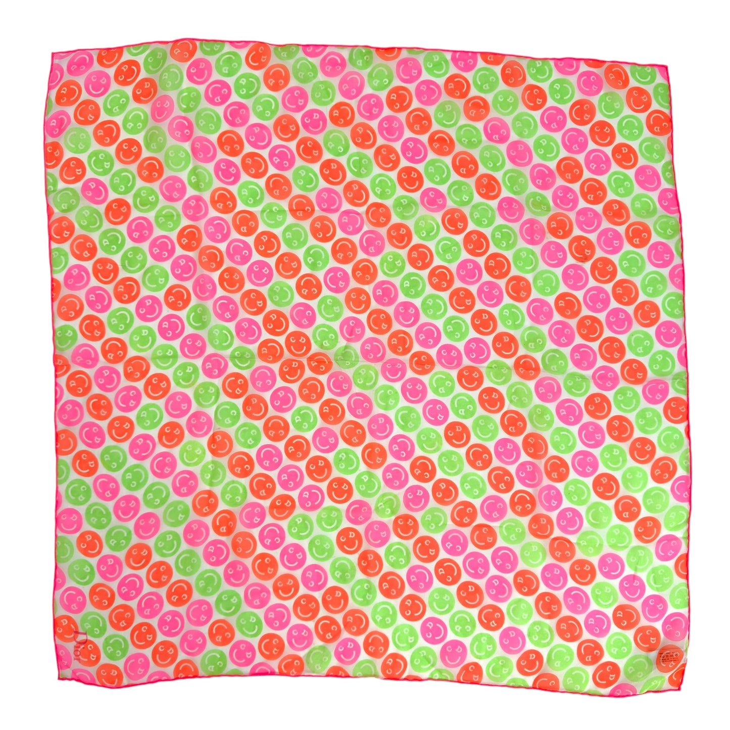 Christian Dior F/W 2001 Neon Pink & Green CD Smiley Face Sheer Silk Square Scarf