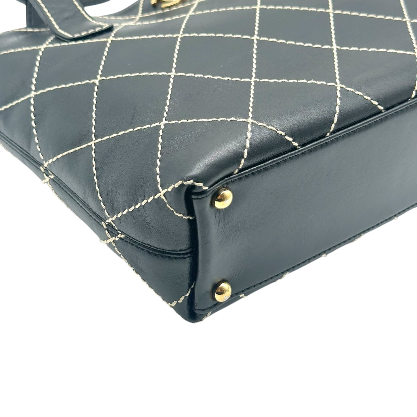 Chanel Black Ivory Contrast Wild Stitch Mini Tote Handbag