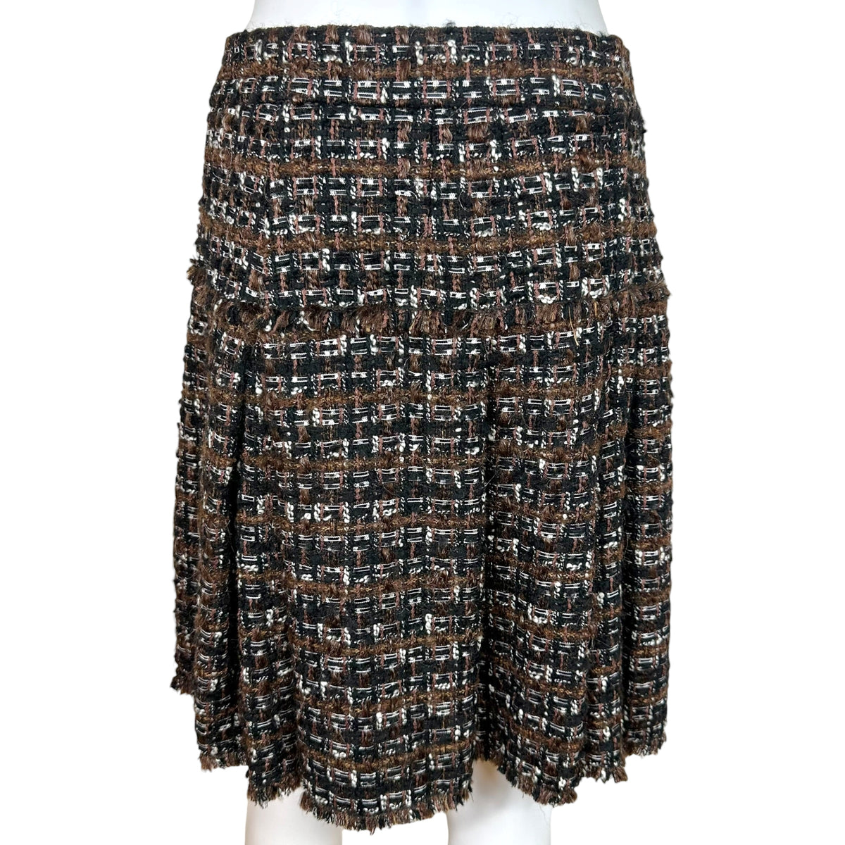 Dolce & Gabbana Tweed Pleated Midi Skirt Black Brown
