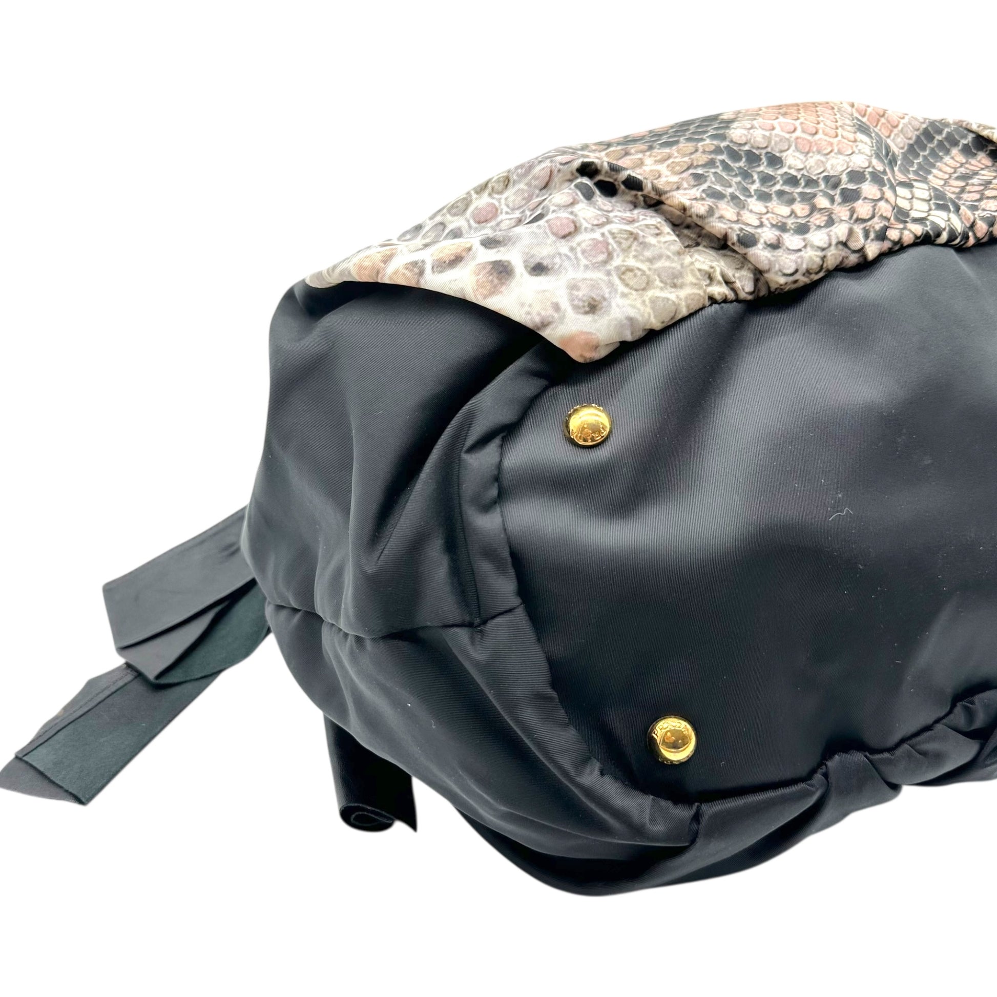 Prada Bucket Shoulder Bag Pink Black Nylon Python Print